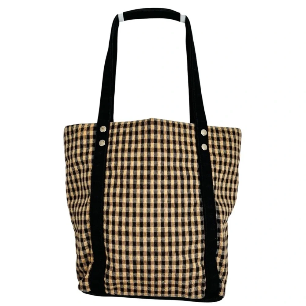 Longaberger Women’s Homestead Black Tan Checkered Tote Bag